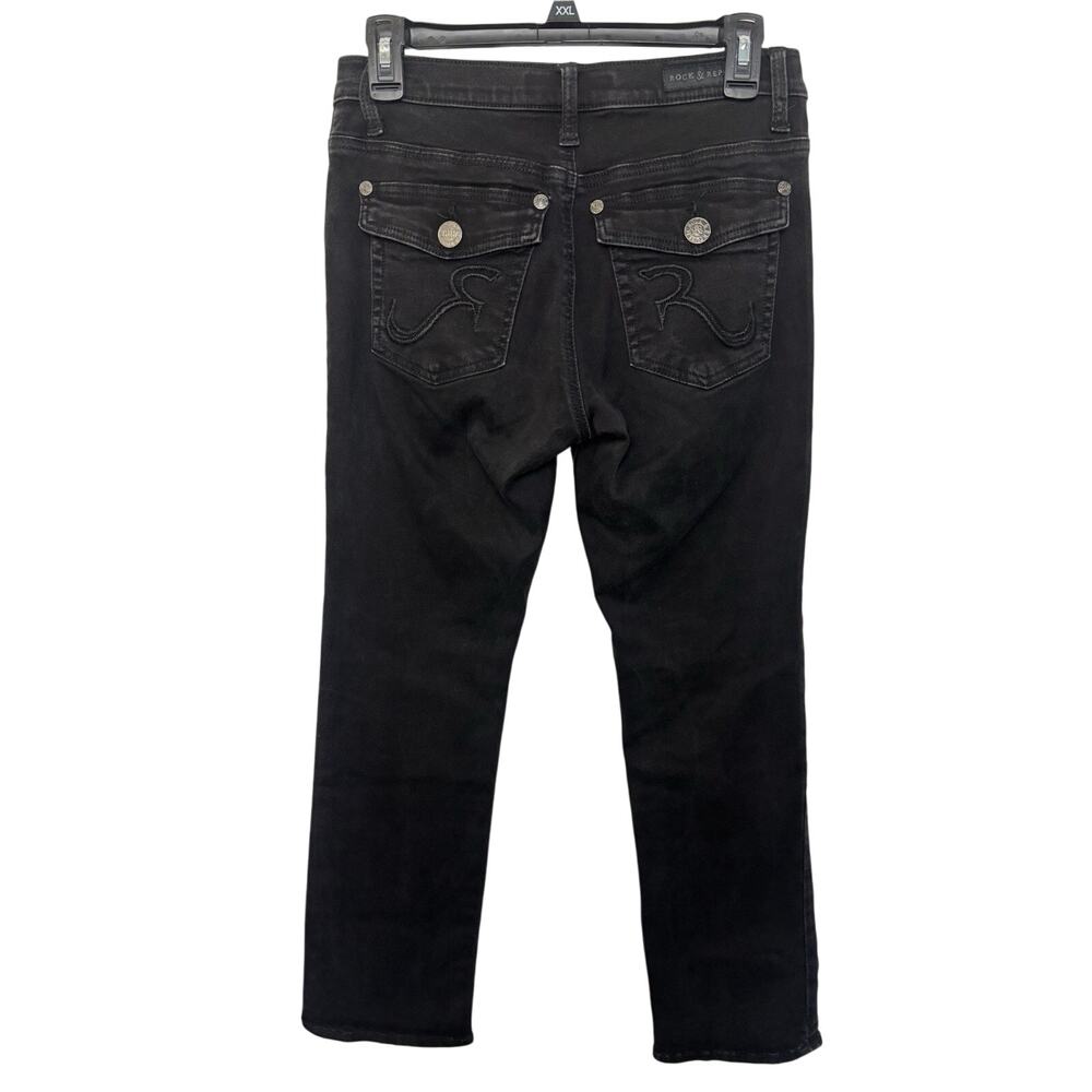 Rock & Republic Low Rise Black Cropped Kendall Jeans Size 8 Flap Pockets Grunge